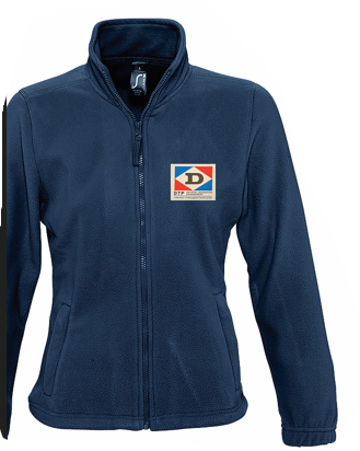 Polaire zippé femme 100% polyester 300gr marine écusson DTP + baseline brodé cousu coeur