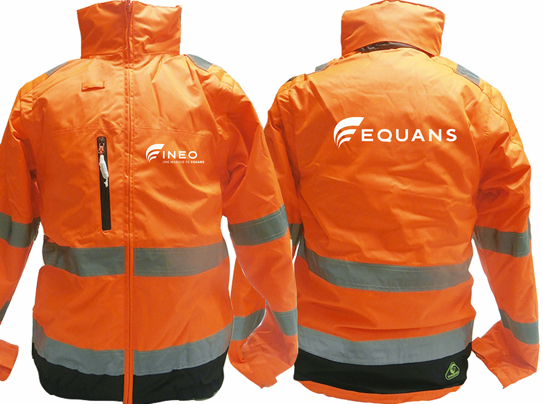 Gilet chaud HV orange manches polyester amovibles INEO blanc coeur + EQUANS blanc dos