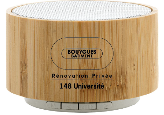 Enceinte 3W en bambou éco conçue gravée BY BAT RENOVATION PRIVEE 148 Université 