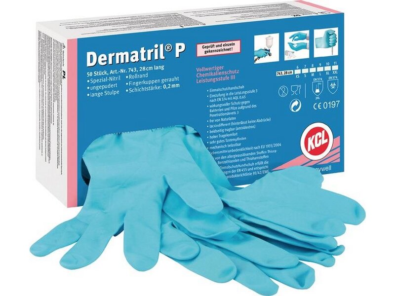 Gants jetables nitrile non poudré Dermatril 743, boite de 50