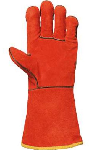 Gant soudeur cuir rouge molletonne manchette 15cm - T.10