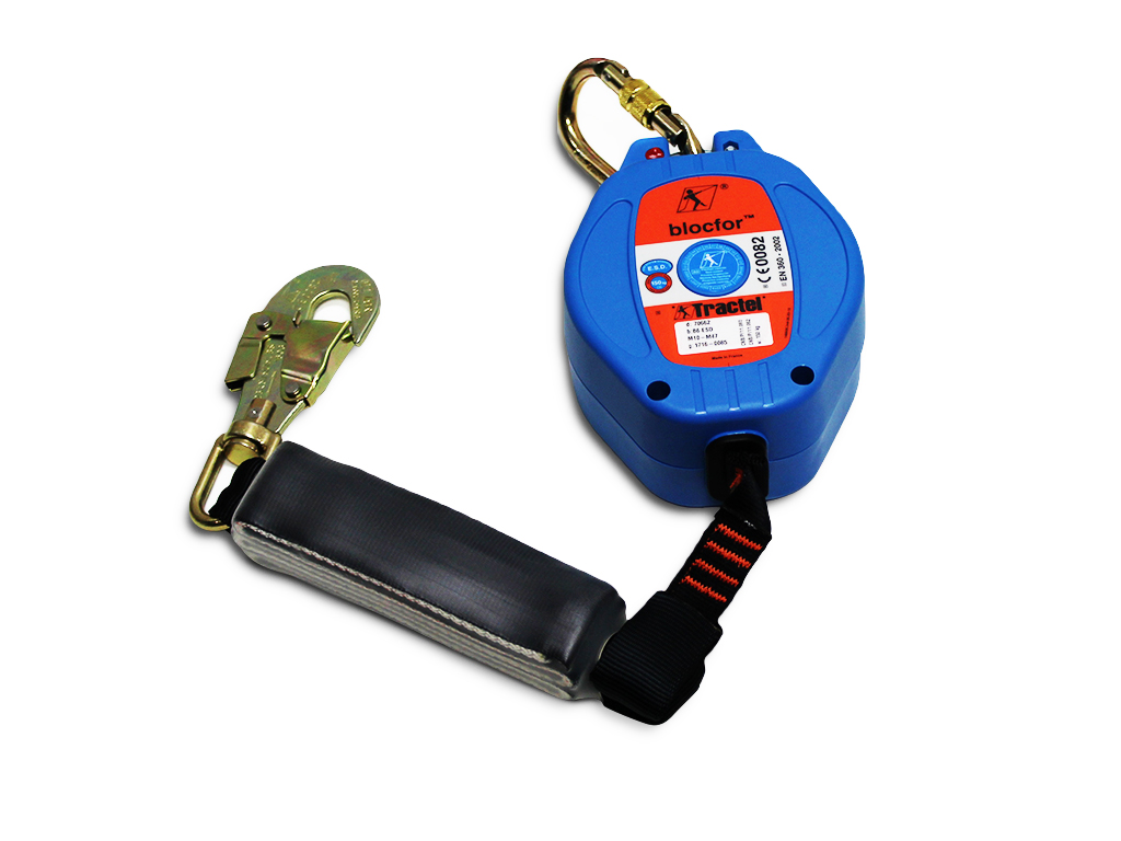 Antichute enrouleur sangle Blocfor 6m avec dissipateur ESD - 1 mousqueton M10 à vis 1 mousqueton M47
