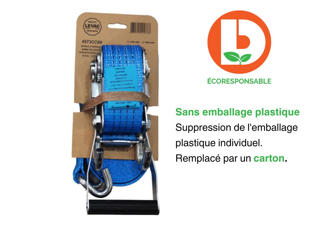 Sangle arrimage à cliquet 2 éléments TMU 2T 9m largeur 50mm