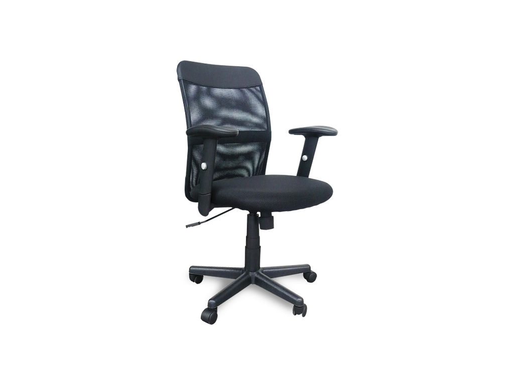 Armchair with mesh back, fabric seat, armrests and casters