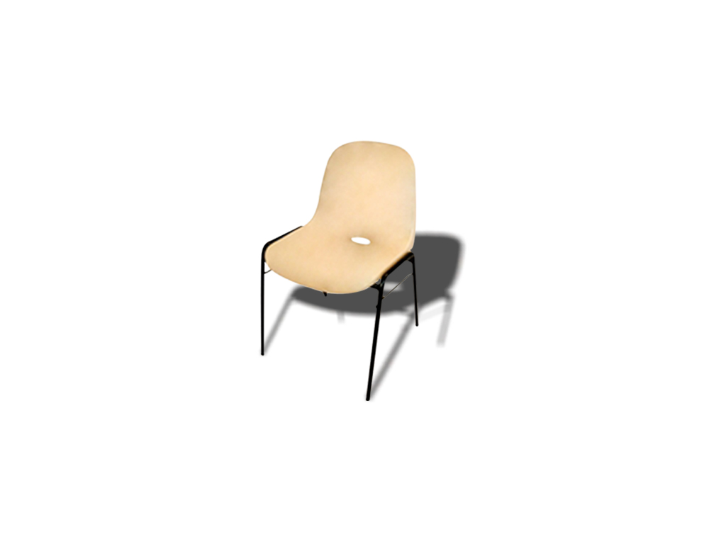 Beige plastic shell chair with black base