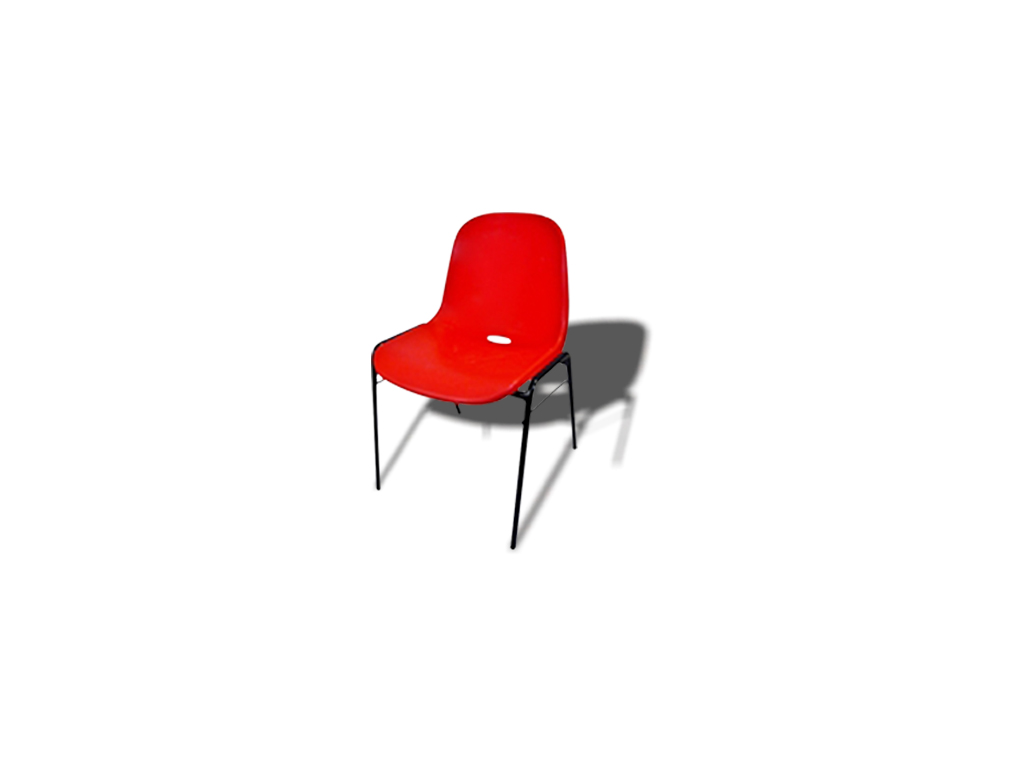 Red plastic shell chair with black base