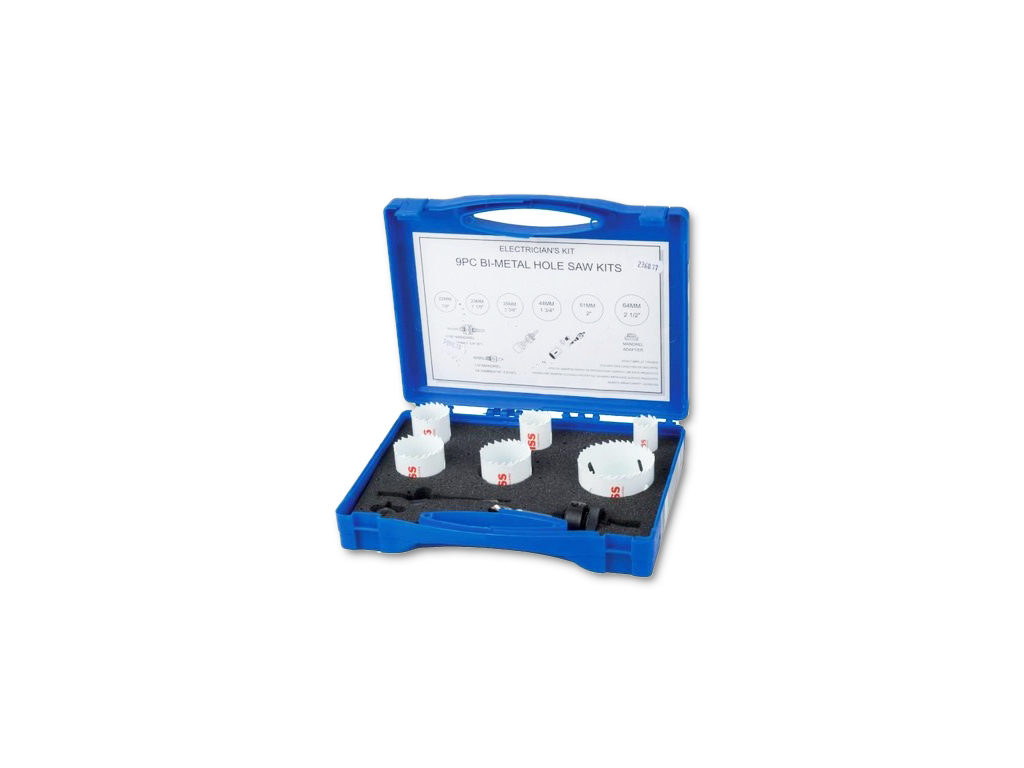 Coffret scie cloche électric. 6 scies D.22 A 68 + 2 mandrins + 1 adaptateur