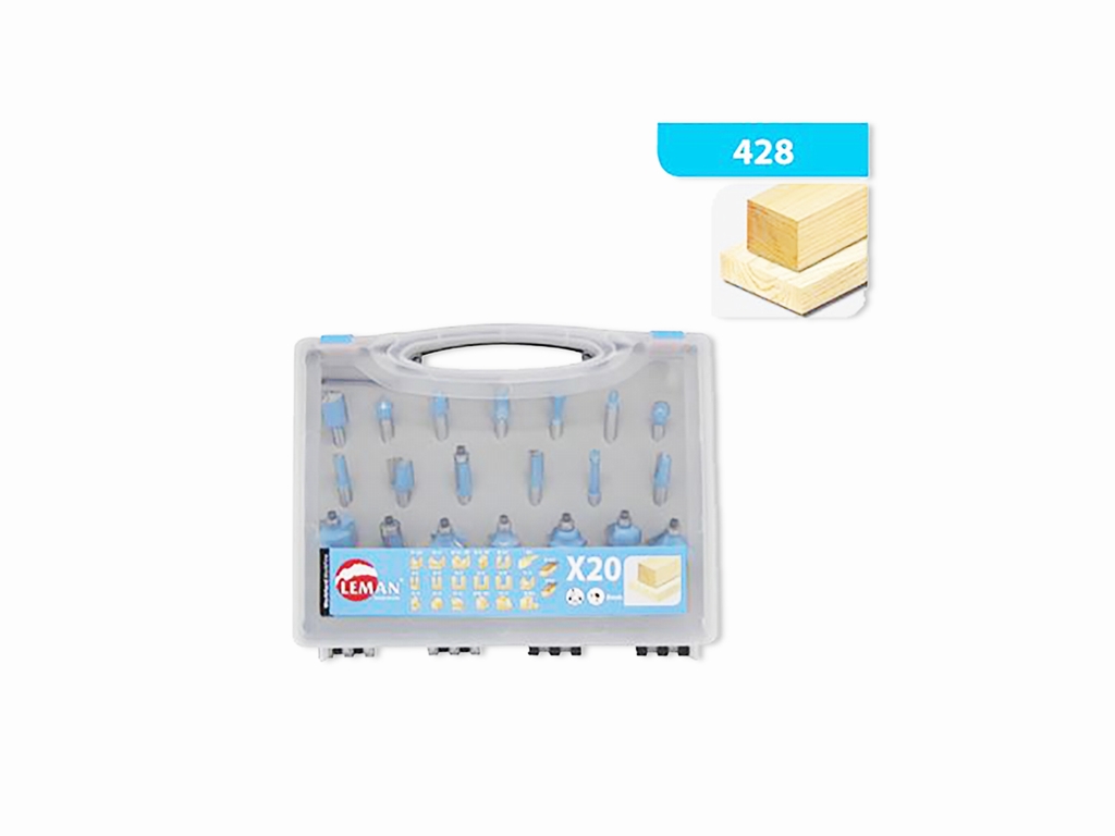 Set of 20 straight shank 8MM router bits