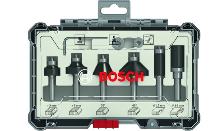 Coffret 6 fraises mixtes, pour araser chanfreiner, queue de 8mm