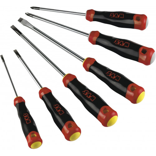 Jeu de 6 tournevis S1 (4 plats et 2 cruciformes), en trousse