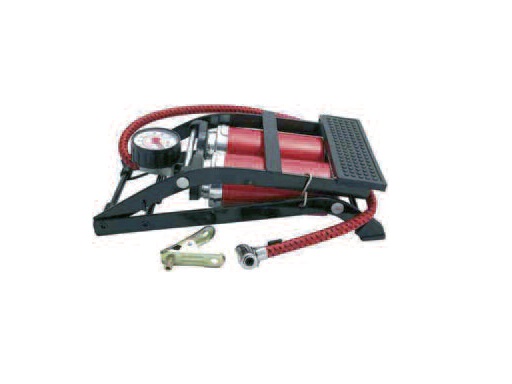 Foot pump with pressure gauge for inflating wheelbarrow wheels