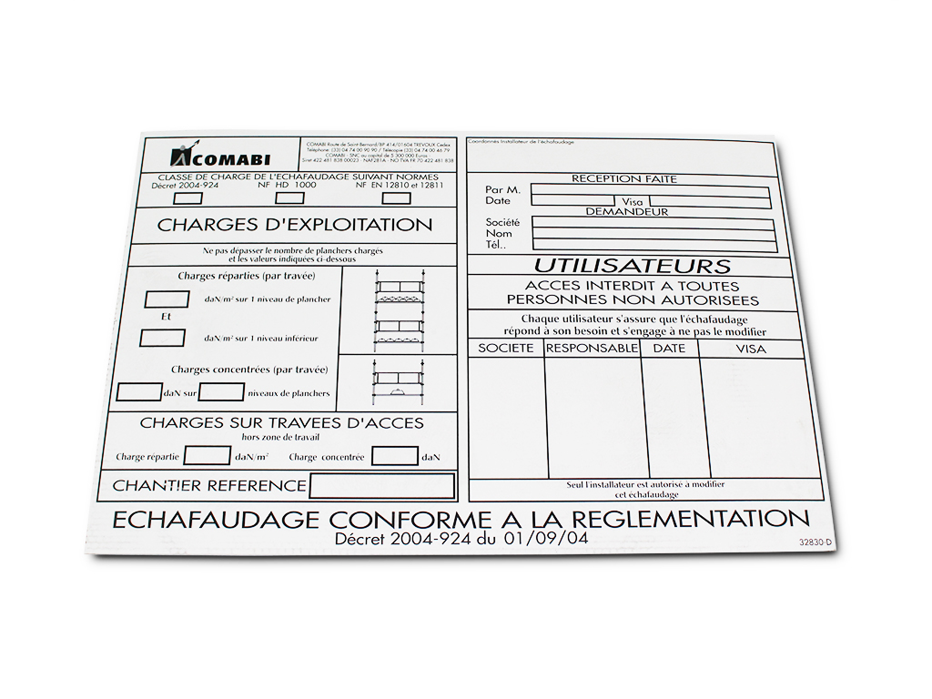 Panneau de charge vierge pour échaffaudage roulant