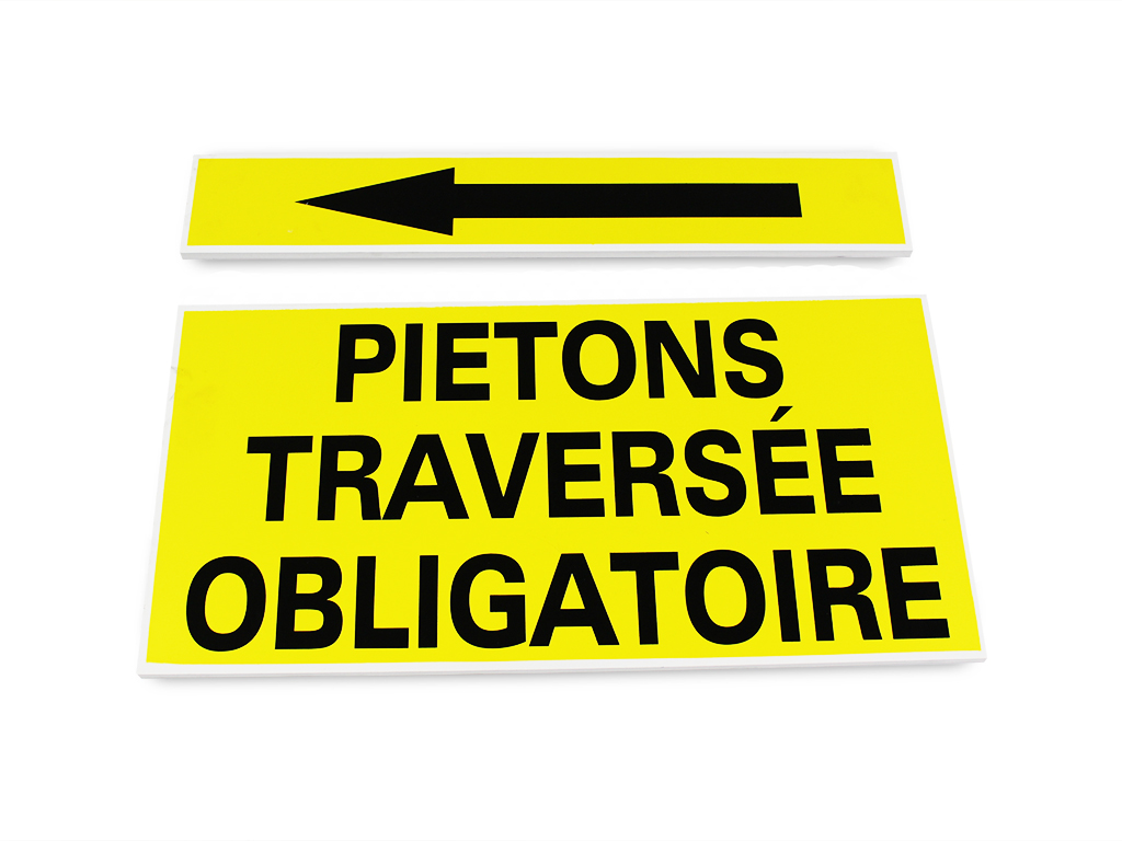 Mandatory pedestrian crossing sign with arrow 600 x 300 x 100mm