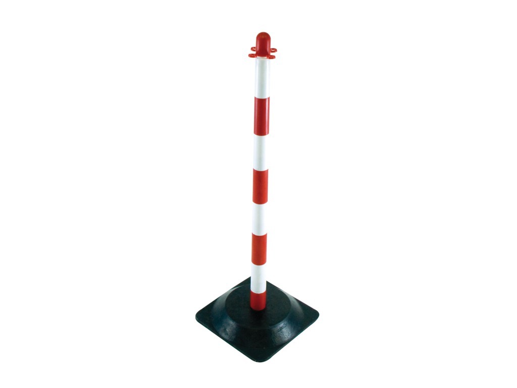 Poteau rouge/blanc sur socle lesté caoutchouc - lot de 2