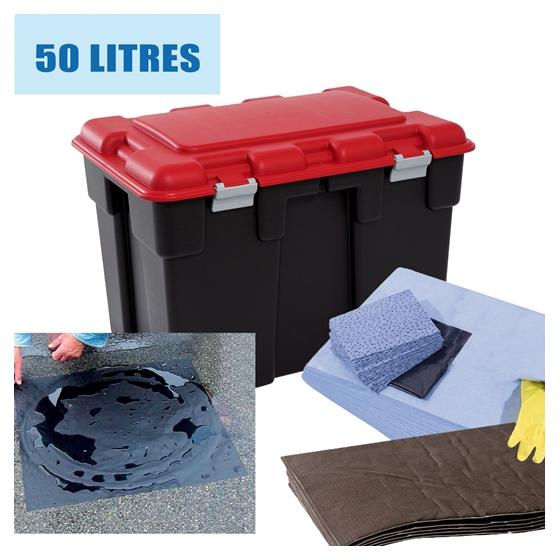 Kit dépollution hydrocarbures absorption 50L, en coffre