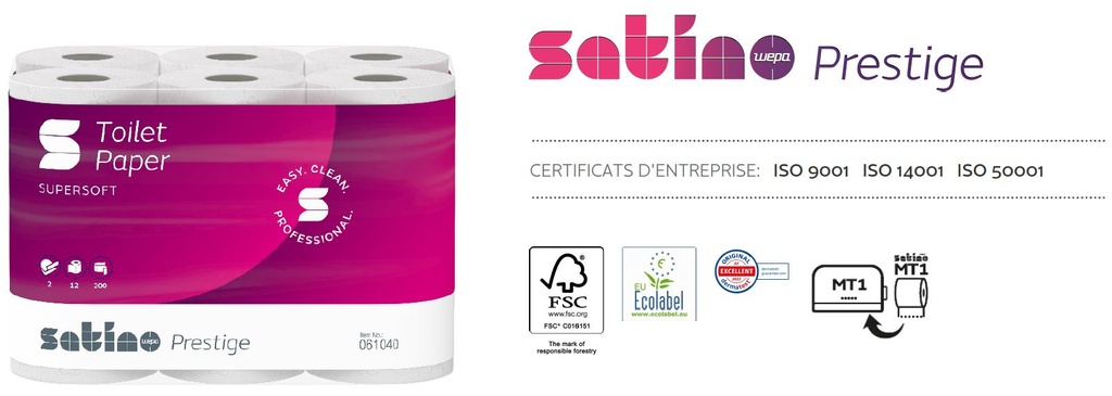 Toilet paper pack of 12 rolls 2 ply of 200 sheets Ecolabel