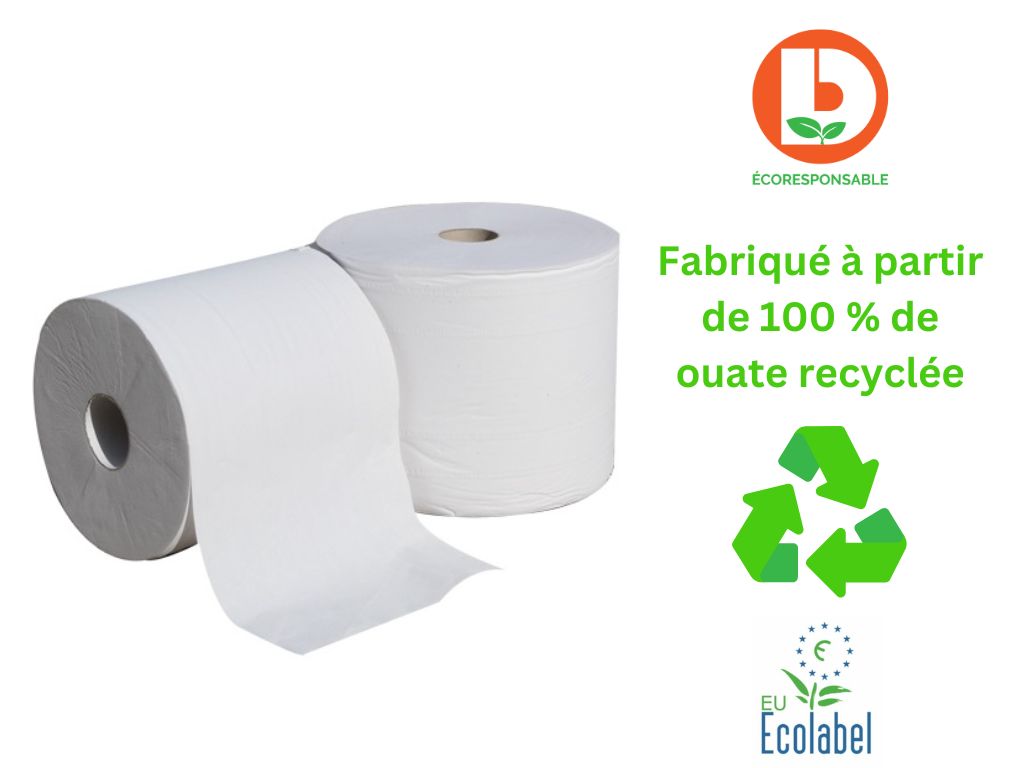 Essuie tout ouate Blanche 100% recyclée 1000 formats 20x30 cm (colis de 2 rouleaux)