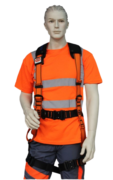 HT55 harness model Bouygues 2 attachment points automatic buckles comfort backrest - thigh strap