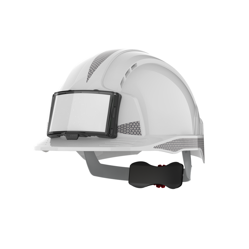 [EP017366BCNON] Casque Evolite avec porte badge + Kit bandes rétro grises (CR2) - Variante de couleur (Blanc)