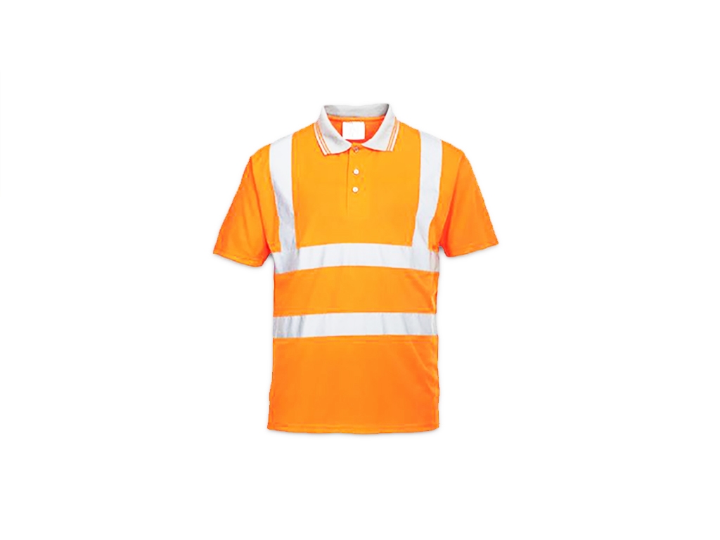 Polo manches courtes orange HV 100 % polyester maille nid d'abeille