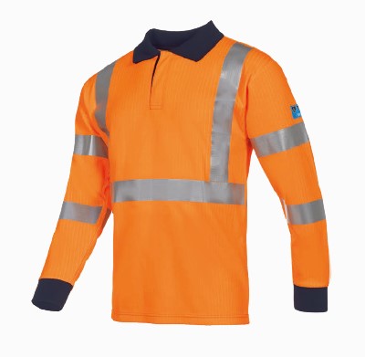 Polo manches longues orange HV retard feu antistatique arc électrique Lerby (sur cde)