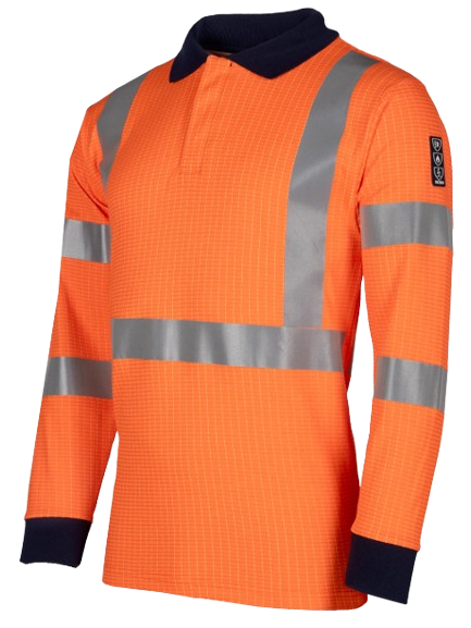 Polo manches longues orange HV retard feu antistatique arc électrique Lerby (sur cde)