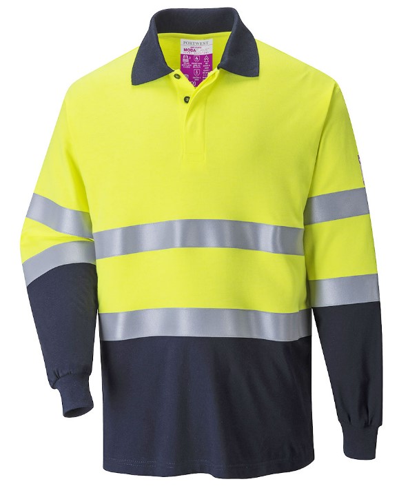 Polo HI VIS Modaflame antistatique jaune / bleu marine