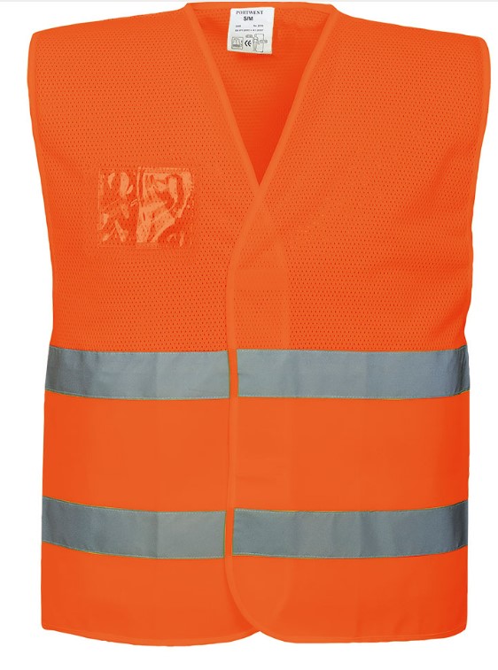 Semi-mesh HV fluorescent vest with badge holder