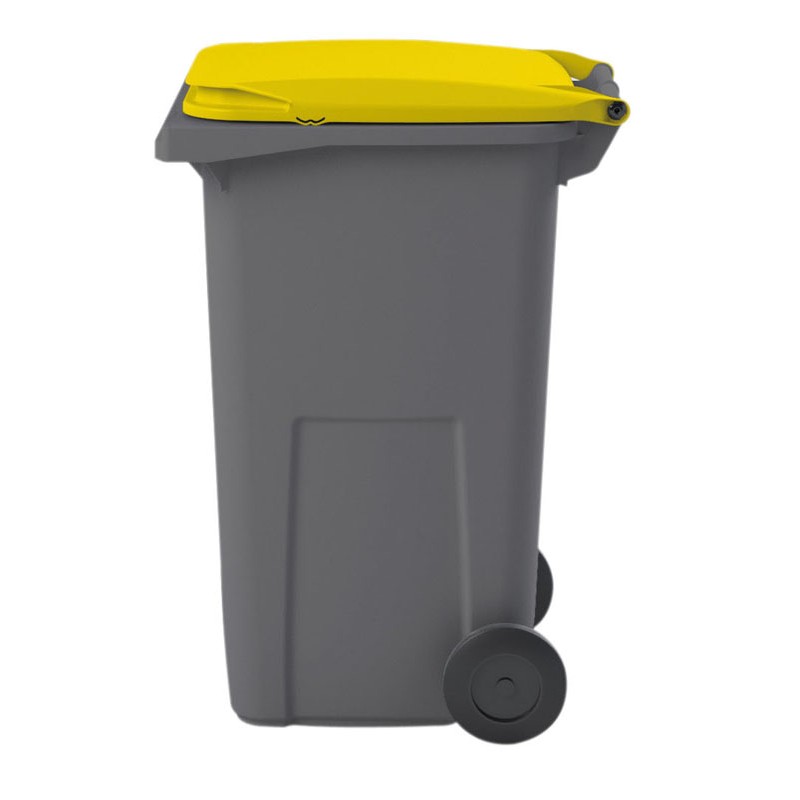 120L grey wheelie bin with yellow lid