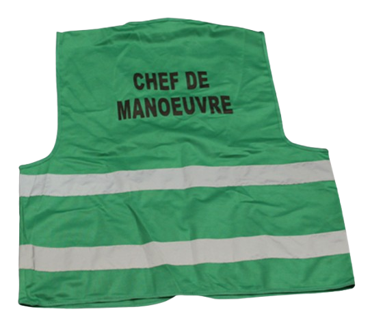 Green vest with retro stripes for drill leader on the back