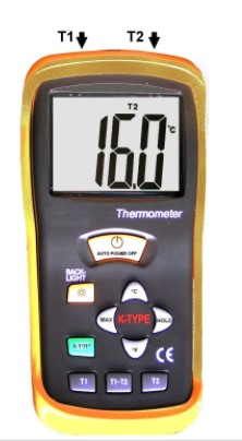Type K thermometer - 2 channels - 2 wired type K probes - maximum memory (sold individually)