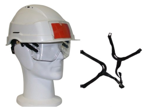 Iris II helmet with badge holder + Goggles with ventilation - 4-point chin strap with black flash buckle - Color variant