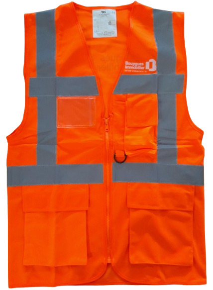 Fluorescent HV multi-pocket vest BY IMMO Life begins here (front heart + back)