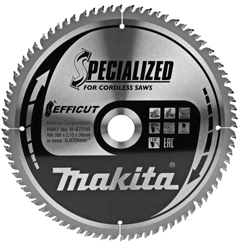 Miter saw blade, T.C.T Efficut, 260 x 30 mm, 80 teeth, for cutting wood
