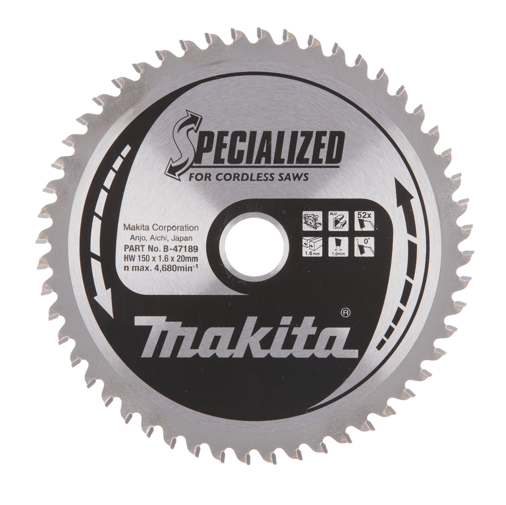 Aluminum carbide blade D150 x 20mm x 52 teeth for DCS553