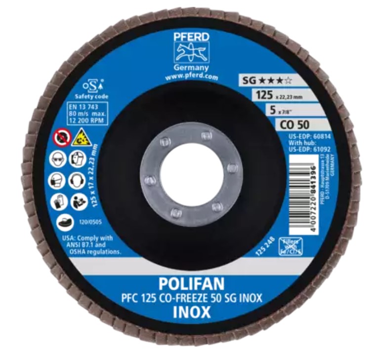 Disque à lamelles CO Diam. 125 grain 50 -acier/inox (Boite de 10)