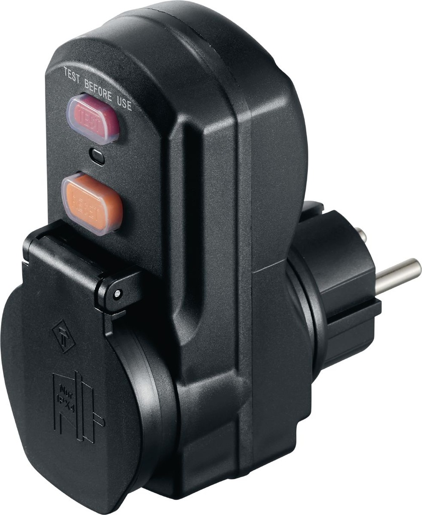 Adapter with 30mA differential protection (PRCD)