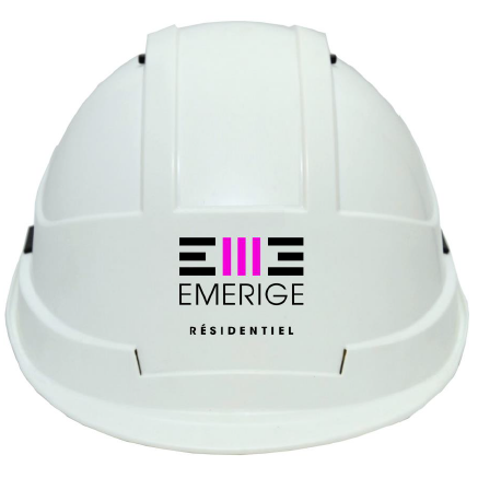 Kara white helmet long visor without goggles EMERIGE RESIDENTIEL logo