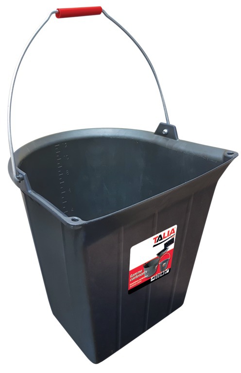 13 litre rubber bucket with a flat side + ergonomic handle