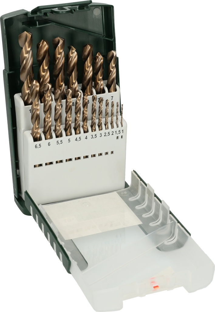 Set de 19 forets acier HSS Cobalt 1-10mm