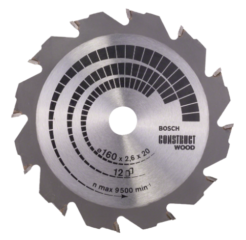 Lame scie circulaire Bois construction 160x20/16x2,6mm 12D