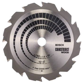 Lame scie circulaire Bois construction 190x20/16x2,6mm 12D