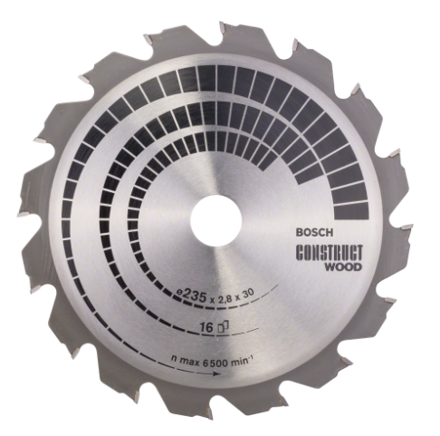 Lame scie circulaire Bois construction 235x30/25x2,8mm 16D
