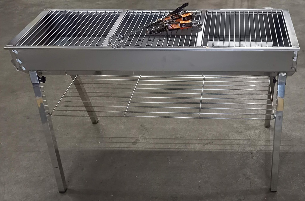 Stainless steel charcoal barbecue (114x38cm) with removable legs