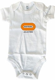 [HS157113] Body blanc 9 mois manches courtes 100% coton BIO BOUYGUES + Prénom AGATHE 1 couleur sous logo