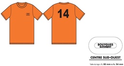 [HS160016] 140gr 100% polyester fluorescent orange round neck short sleeves T-shirt BY BAT CENTRE SUD OUEST black heart + number 1 to 15 black back