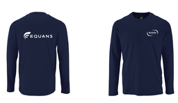 [HS161535] Tee-shirt 100% coton 190gr manches longues col rond BYES blanc coeur + EQUANS blanc dos marine