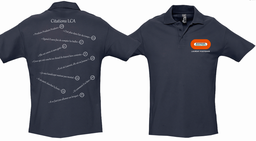 [HS162512] Polo 210gr 100% coton manches courtes marine BY TRAVAUX PUBLICS POSTIEAUX Laurent + citations ISS dos (S)