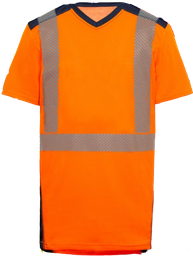 [EP163751] Tee-shirt HV polyester-coton manches courtes Jakarta 2 - Orange/bleu Marine