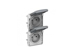 [CO010836] Prise PLEXO 2X2P+T verticale précablée 16A 250V gris